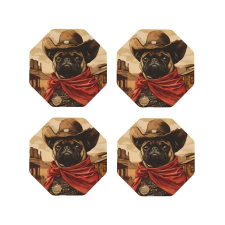 

Tideii Western French Bulldog Cowboy for Leather Coasters 4 Pieces Anti-fouling and Anti-scalding Decorative Coasters Suitable for Restaurants Kitchens Coffee Shops-Octagon