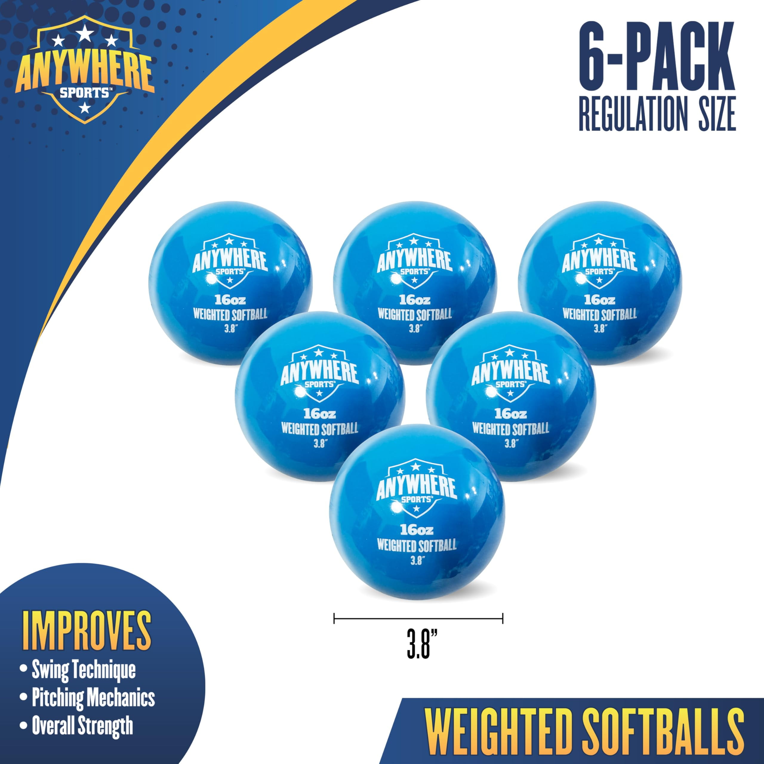 Anywhere Sports Weighted Softballs – 16 oz Training Balls, 3.8" Diameter, Set of 6 for All Skill Levels