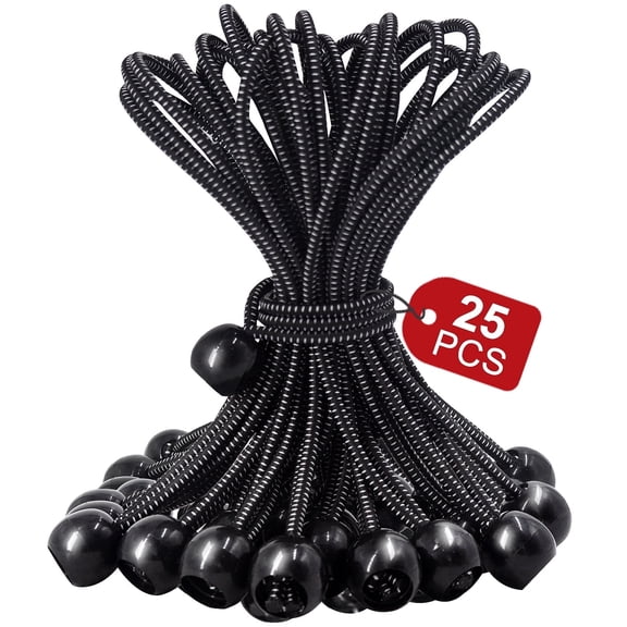 YOLETO 25 Pack Ball Bungee Cord,6 Inch Heavy Duty Outdoor Bungee Cords, Tarp Tie-Down for Camping, Shelter ,Cargo,Tent Poles UV Resistant(Black)
