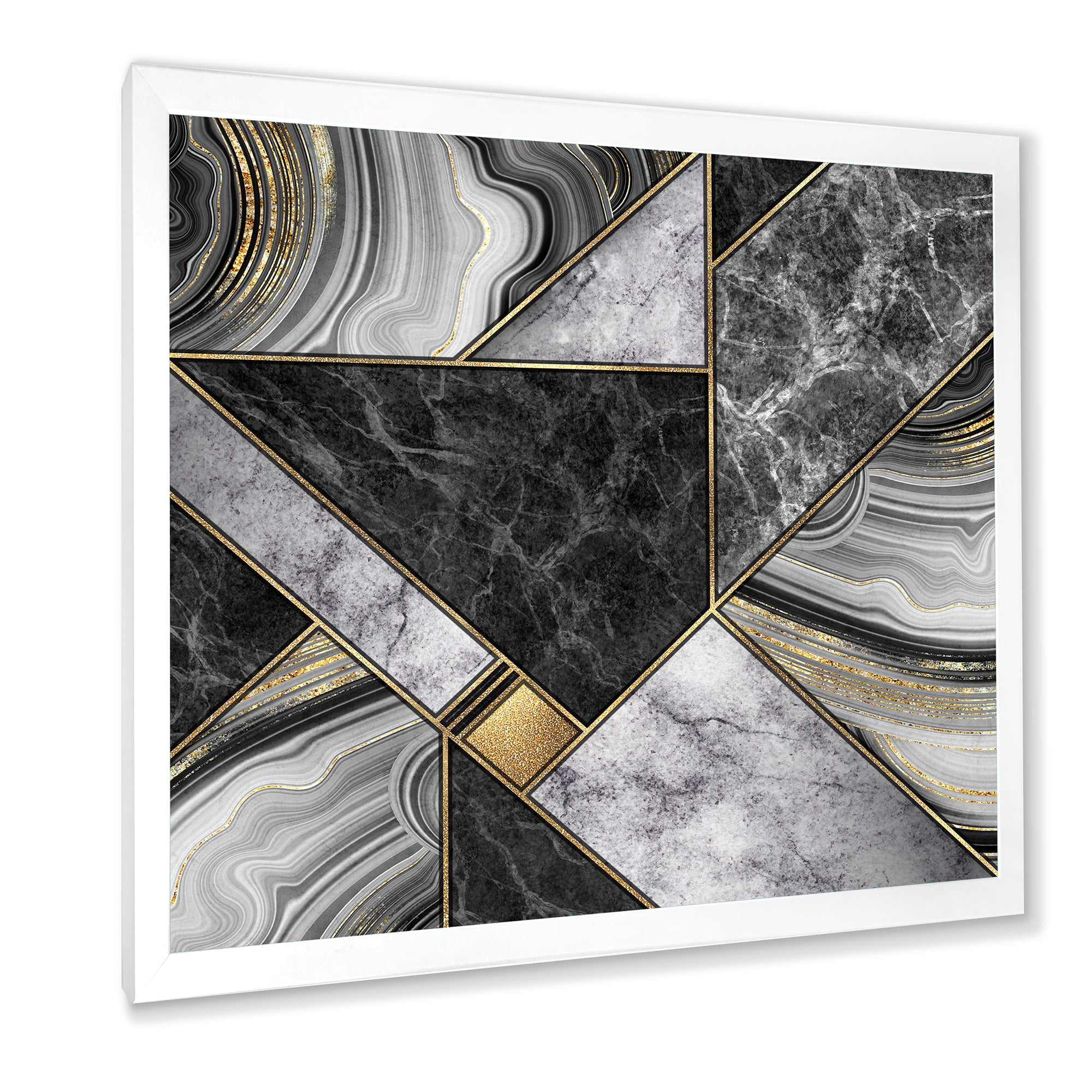 Designart 'Touches Of Gold With Marble Granite Agate' Modern Framed Art Print