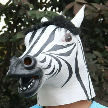 Funny Zebra Latex Head Mask Cosplay Animal Christmas Halloween Party Costume US