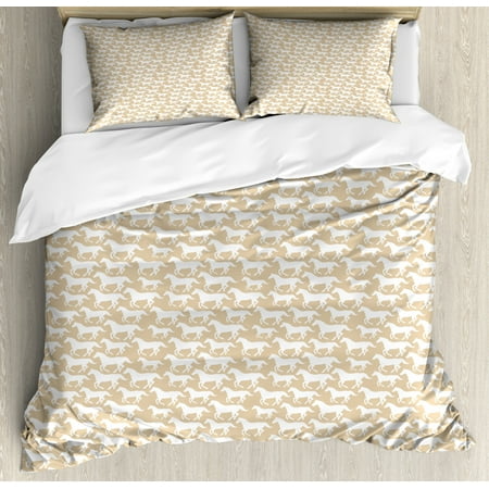 Western Duvet Cover Set White Horse Silhouettes Symbolic Animal