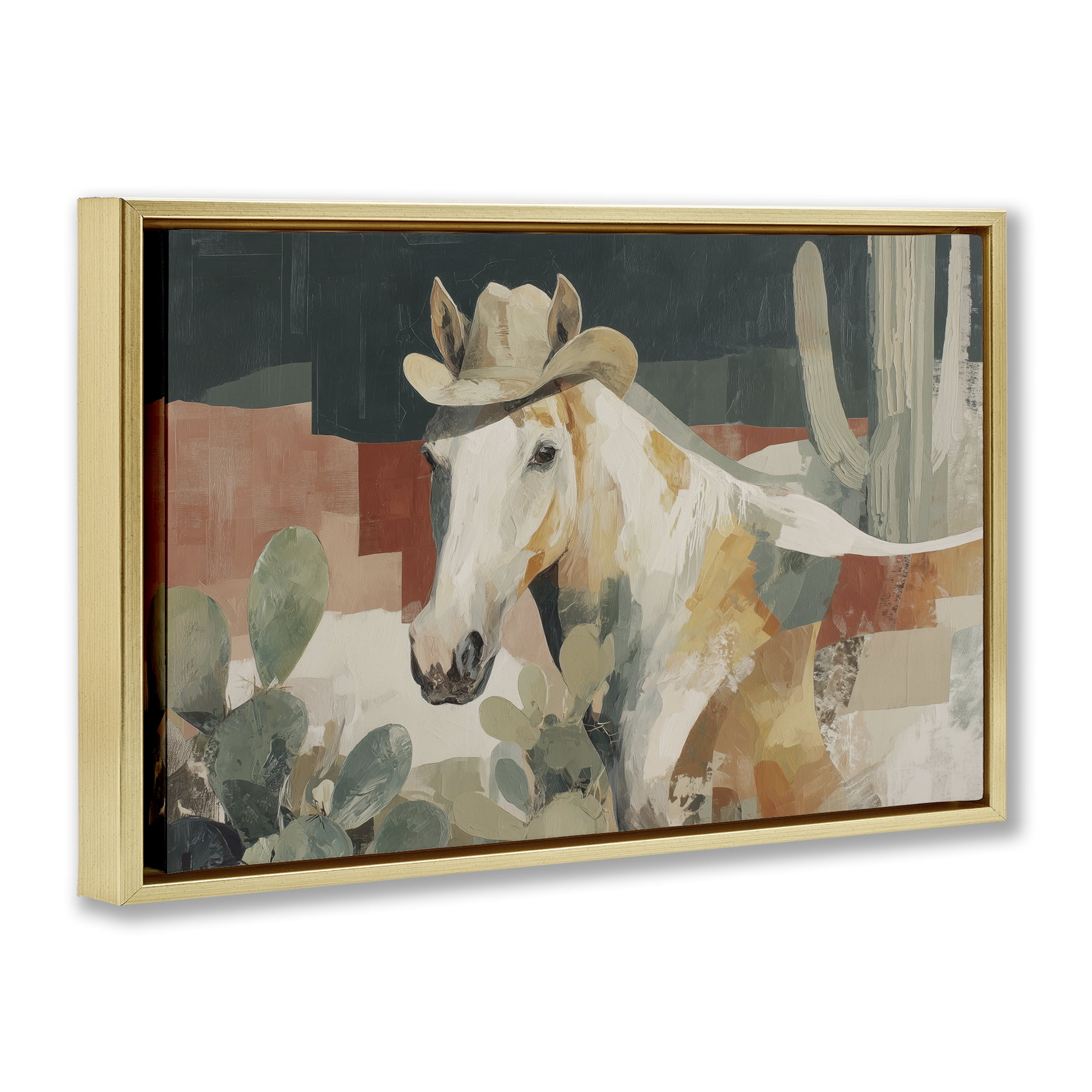 Stupell Industries Horse in Cowboy Hat Gold Framed Floater Canvas Wall Art, design by Chromatic Storm Studio