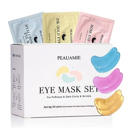 PEAUAMIE Under Eye Patchs (30 Pairs) Gold Eye Mask and Hyaluronic Acid Eye Patchs for puffy eyes,Rose Eye Masks for Dark Circles and Puffiness under eye treatment skin care products