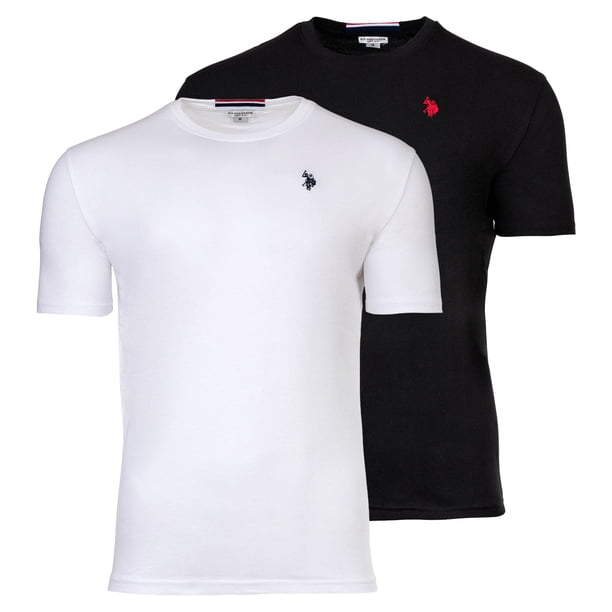 U.S. POLO ASSN. Camiseta de hombre paquete de 2 - cuello redondo, logo bordado, algodón Blanco/Negro 3XL (XXX-Large)