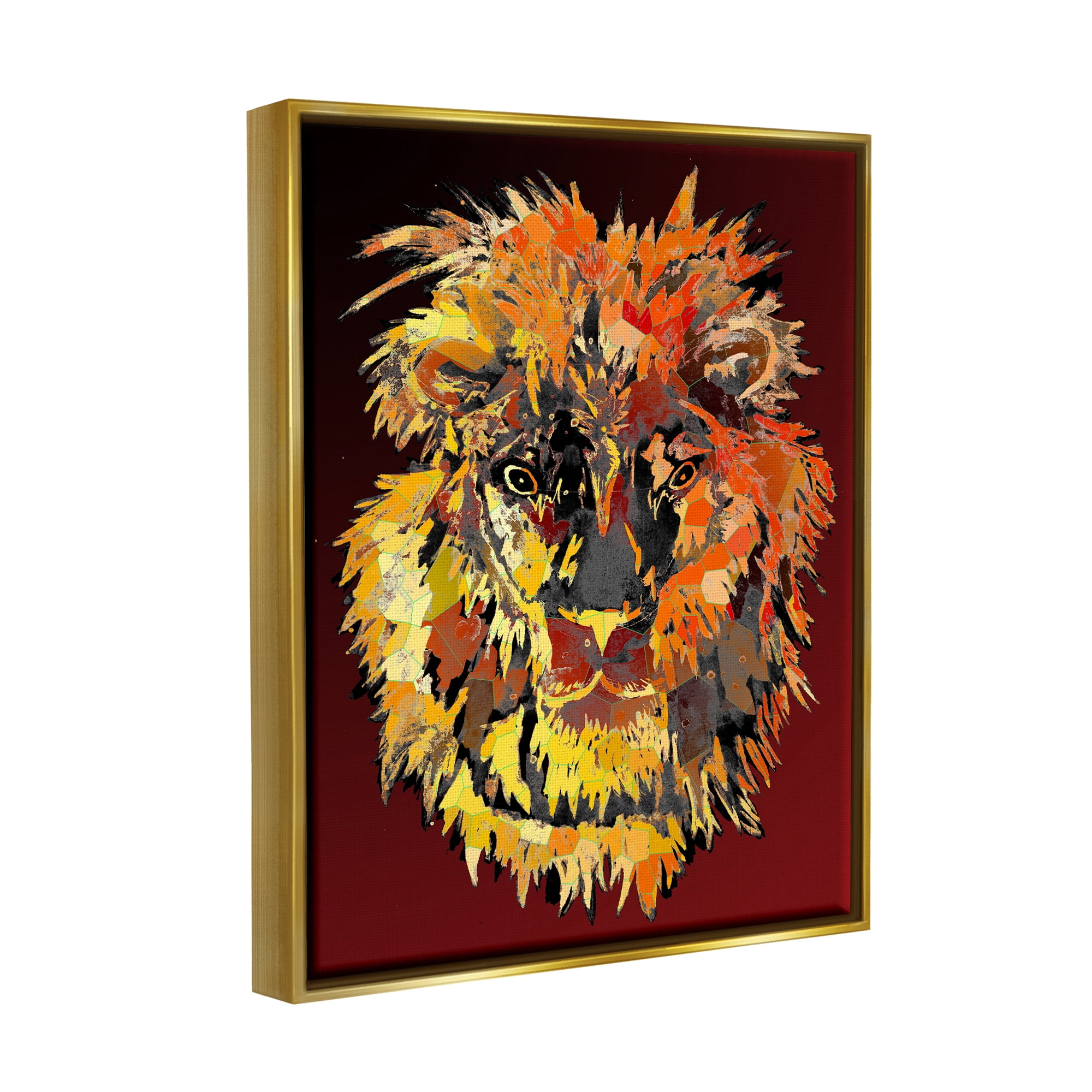 Stupell Industries Abstract Lion Mane Animals & Insects Painting Gold Floater Framed Art Print Wall Art, 25 x 31