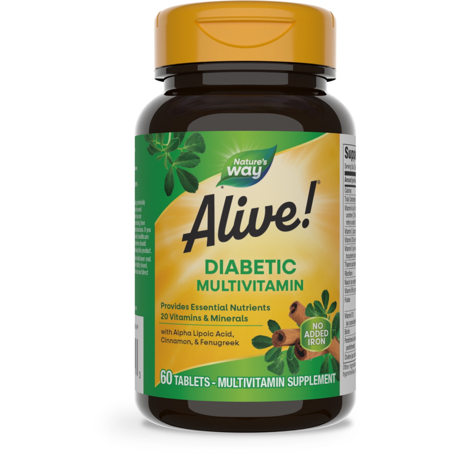 (3 pack) Alive! Diabetic Multivitamin, Nutritional Support for Adults with Diabetes, B-Vitamins, Unisex, 60ct