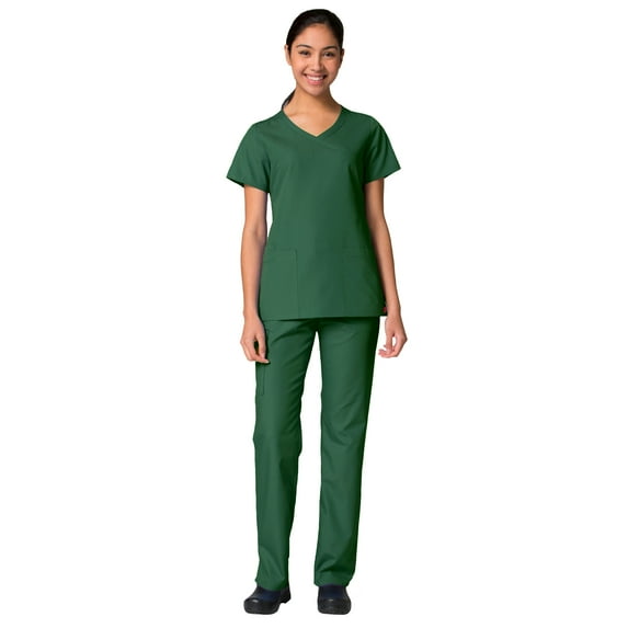 Maevn Red Panda Women's Curved Mock Wrap Top & Full Elastic Cargo Pant Scrub Set