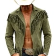 thumbnail image 2 of Hulanddfd Mens Jacket Faux Suede Fringe Coat, Collared Long Sleeve Outerwear with Pockets, Casual Western Wear, 2 of 5
