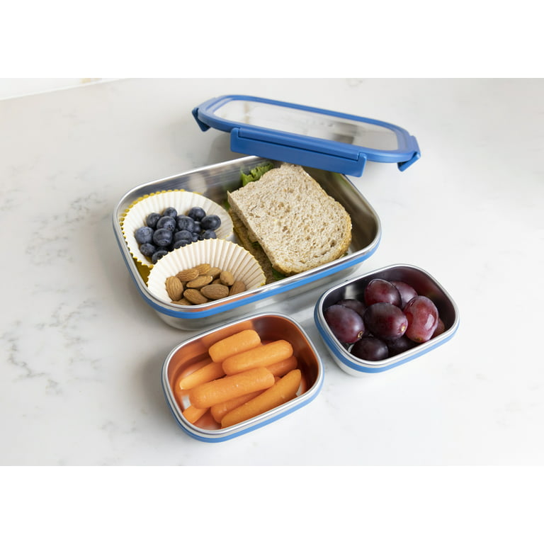 Mira 3 Set Food Storage Containers with Lids, Stainless Steel Reusable Lunch & Food Nesting Containers, Gray