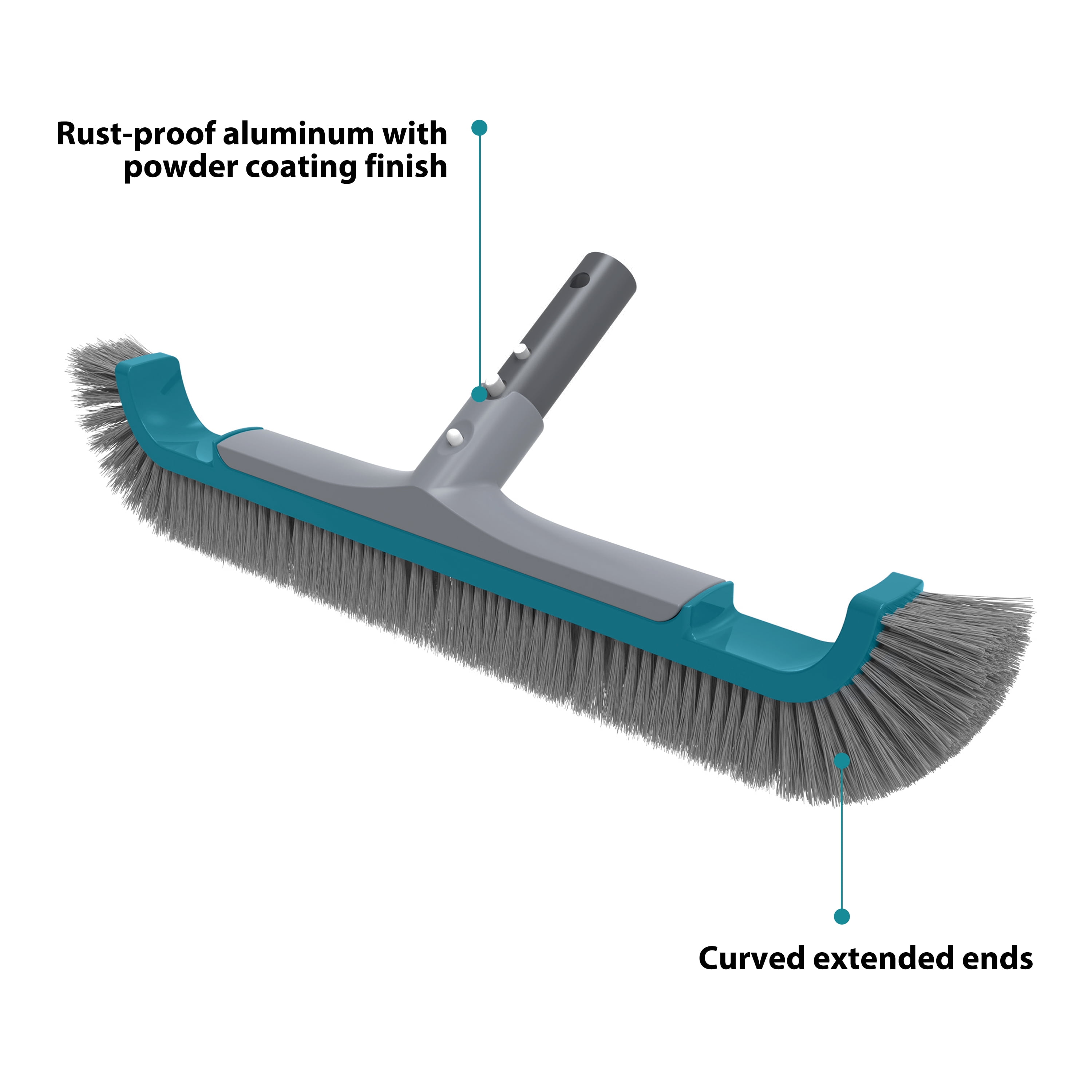 Bluescape Teal & Gray 20" Curved-end Pool Brush with Extended PP Side bristles