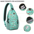 thumbnail image 2 of Sling Backpack,Turquoise Christmas Gnome Pattern Sling Bag with Water Bottle Holder,Waterproof Sling Bag for Men/Women with Headphone Jack for Hiking,Travel, 2 of 6