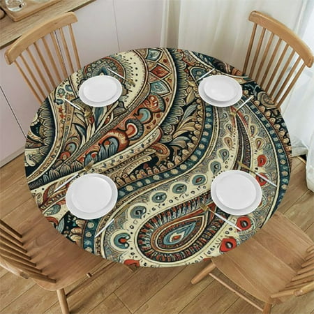 

Sheronv Paisley Patterns Floral Elements Round Table Cover Stain Resistant Washable Indoor Outdoor Tablecloth Kitchen Dining Wedding Parties 100% Polyester Fiber 46-50