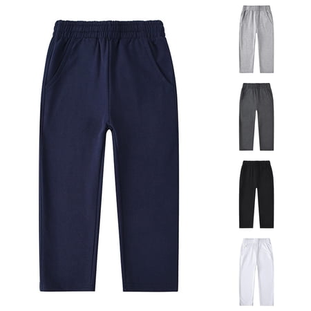 Kids School Uniform Pants For Boys With Pockets Navy Joggers Elastic Waistband Wide Leg Athletic Pants Boys Pants Size 3-4 Years