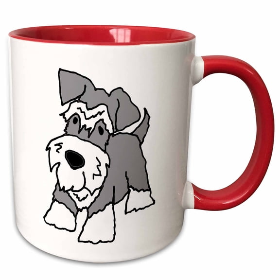 3drose, Cute Funny Miniature Schnauzer Puppy Dog Cartoon, 15oz Two-tone Red Mug