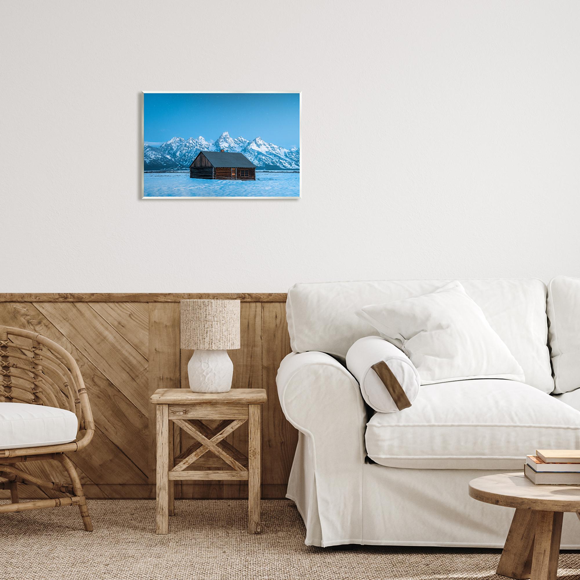 Stupell Industries Log Cabin Mountain View Landscape Photography Unframed Art Print Wall Art, 19 x 13