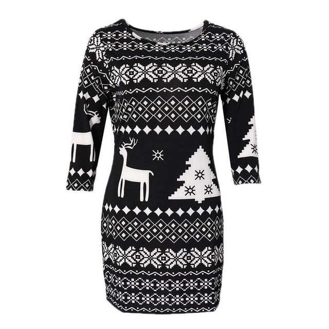 Vestido de fiesta con estampado de ciervo y copo de nieve para mujer, falda ajustada para Navidad METRO