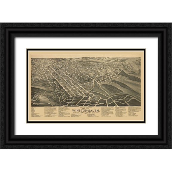 Ruger 24x16 Black Ornate Wood Framed with Double Matting Museum Art Print Titled - Winston Salem North Carolina - Ruger 1891