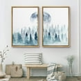 thumbnail image 3 of IDEA4WALL Framed Wall Art Woodland Nursery Decor Print Set Watercolor Blue Full Moon & Green Forest Nature Pastel Modern Art Rustic for Living Room, Bedroom, Office -24"x36"x2 Natural, 3 of 5