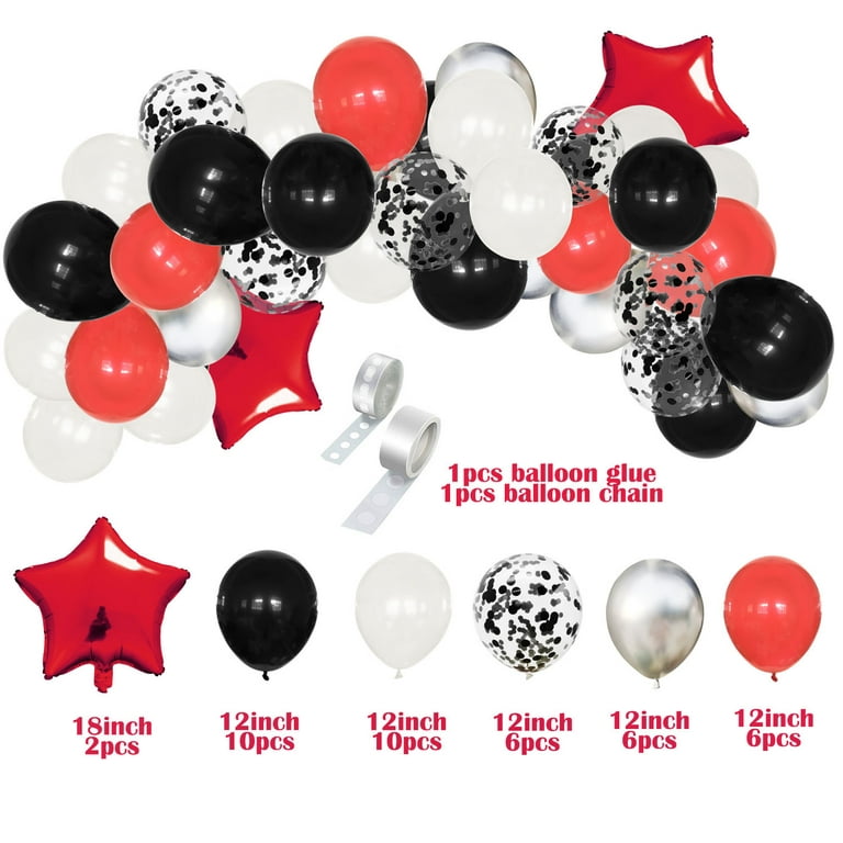40 Pieces Black Red Confetti Balloons Baby Shower Balloons Kit Including Black Red White Balloons with Balloon Ribbon for Birthday Party Baby Shower