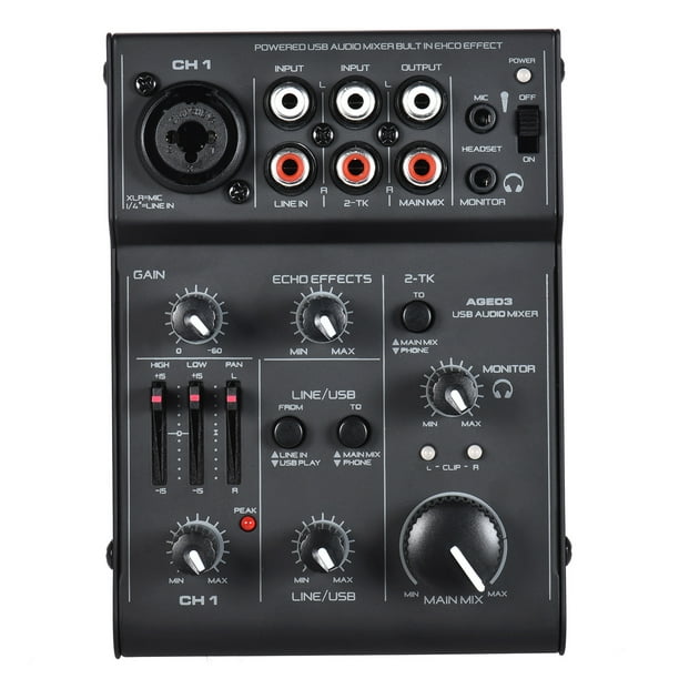 AGE03 5-Channel Mini Mic-Line Mixing Console Mixer with USB Audio Built-in Echo Effect USB Powered for Recording DJ Network Live Karaoke - Walmart.com