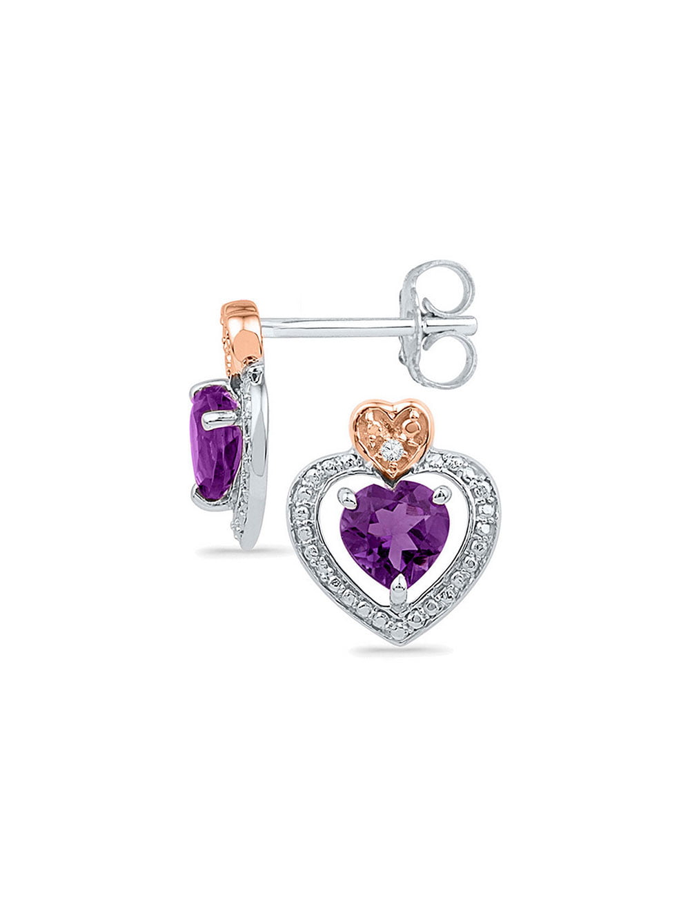 3Gems Jewelers - 3Gems Jewelers Sterling Silver Womens Round Lab-Created Amethyst Heart Earrings 7/8 Cttw
