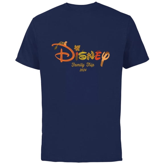 Disney Autumn Fill Logo Fall Vacation Family Trip 2024 - Short Sleeve Cotton T-Shirt for Adults - Customized-Navy