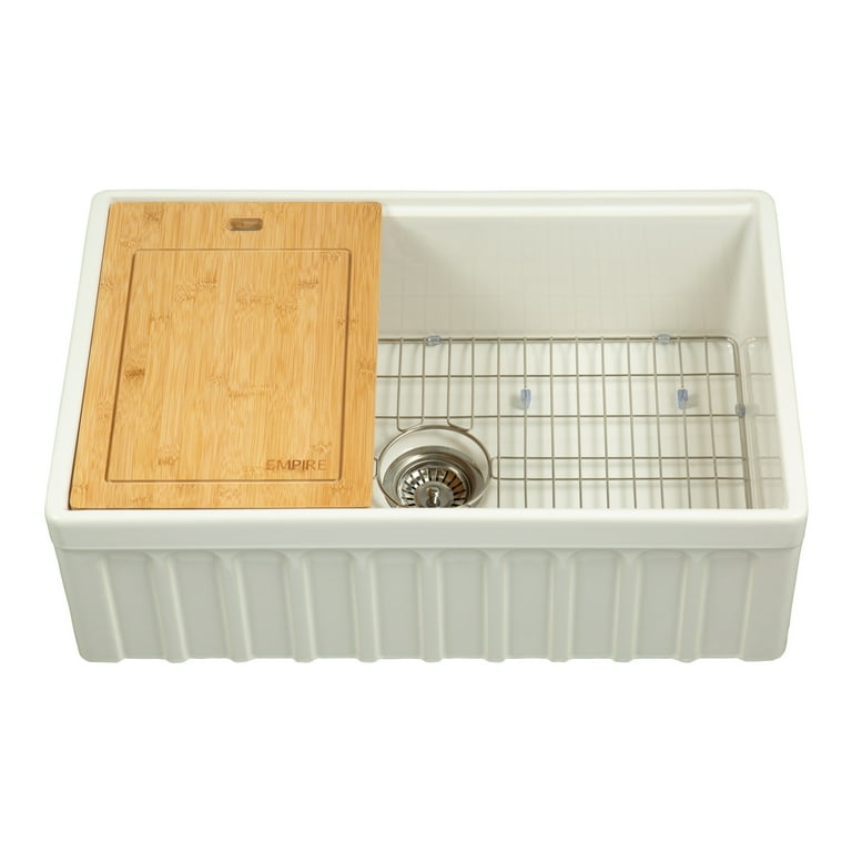 Yorkshire Farmhouse Fireclay 33 in. Single Bowl Kitchen Sink with Cutting-Board, Grid and Strainer in White Yorkshire Farmhouse Fireclay 33 in. Single Bowl Kitchen Sink with Cutting-Board, Grid and Strainer in White