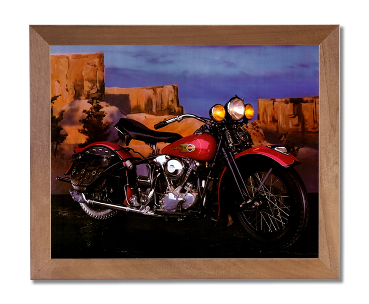 Knucklehead Harley Davidson Motorcycle Wall Picture Honey Framed Art