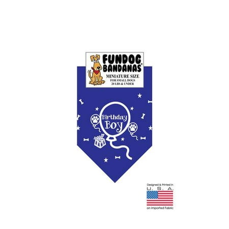 MINI Fun Dog Bandana - Anniv BOY - Taille miniature pour petits chiens de moins de 20 lbs, écharpe animal bleu royal