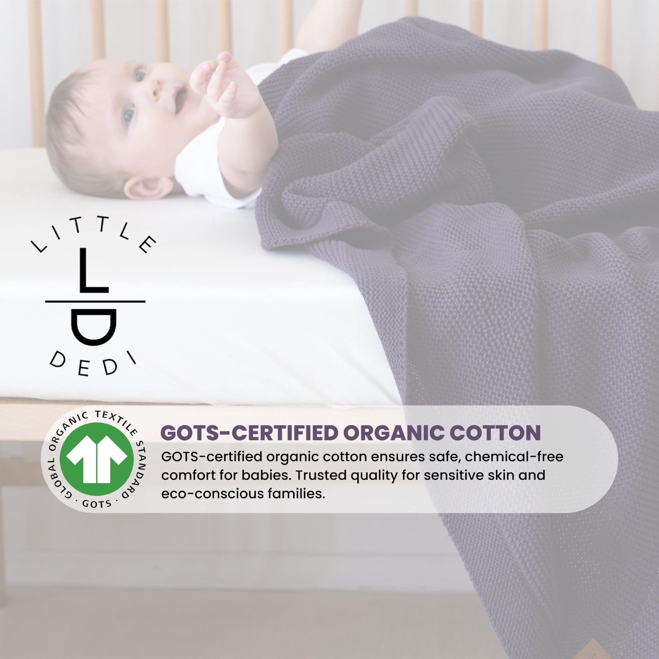 Little Dedi 100% Organic Cotton Baby Knitted Blanket with Gift Box - Soft Toddler, Crib, Stroller Blanket - Neutral Swaddle and Receiving Blanket for Newborns, 30"x40", Sweet Grape