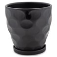 thumbnail image 1 of Napco Dimpled Matte Black 6 x 6.25 Inch Ceramic Flower Pot Planter with Saucer, 1 of 3