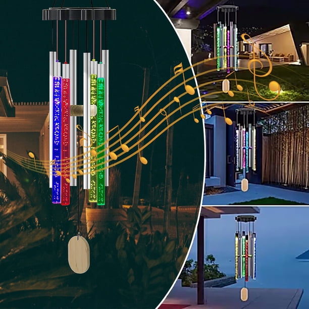 Fiudx Liquidación de ahorros de verano Adornos de aluminio con carillón de viento solar para el hogar, luces decorativas para exteriores y jardín, carillones de viento musicales con energía solar