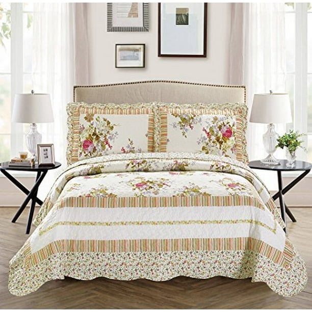 Fancy Linen 2pc Twin/Twin Extra Long Over Size Bedspread Floral Off