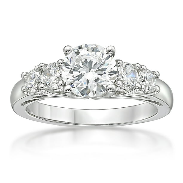 Brilliance Fine Jewelry Sterling Silver 5 Stones Round Simulated Diamond Ring