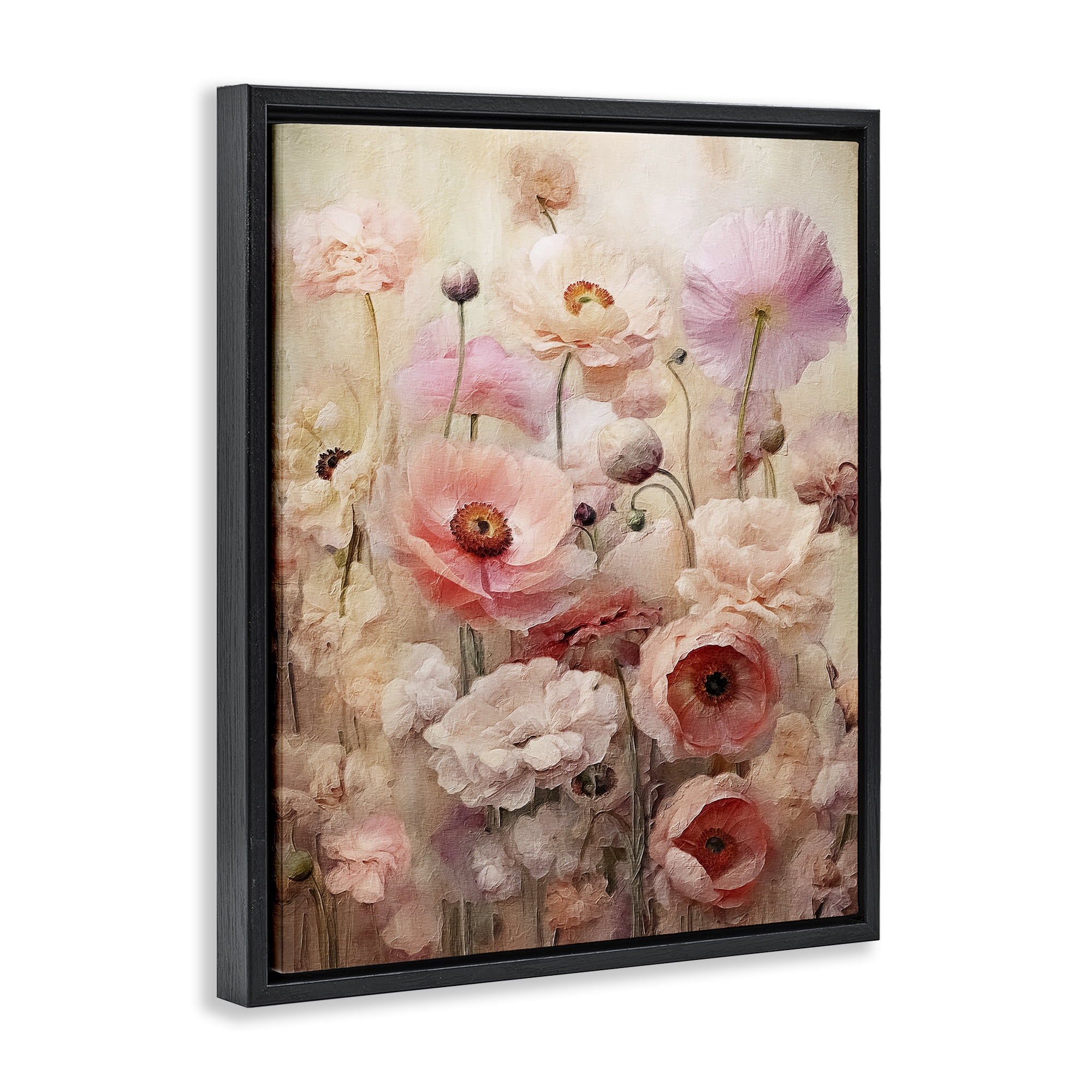 Stupell Industries Pink Flower Garden Botanical & Floral Painting Black Floater Framed Art Print Wall Art, 25 x 31