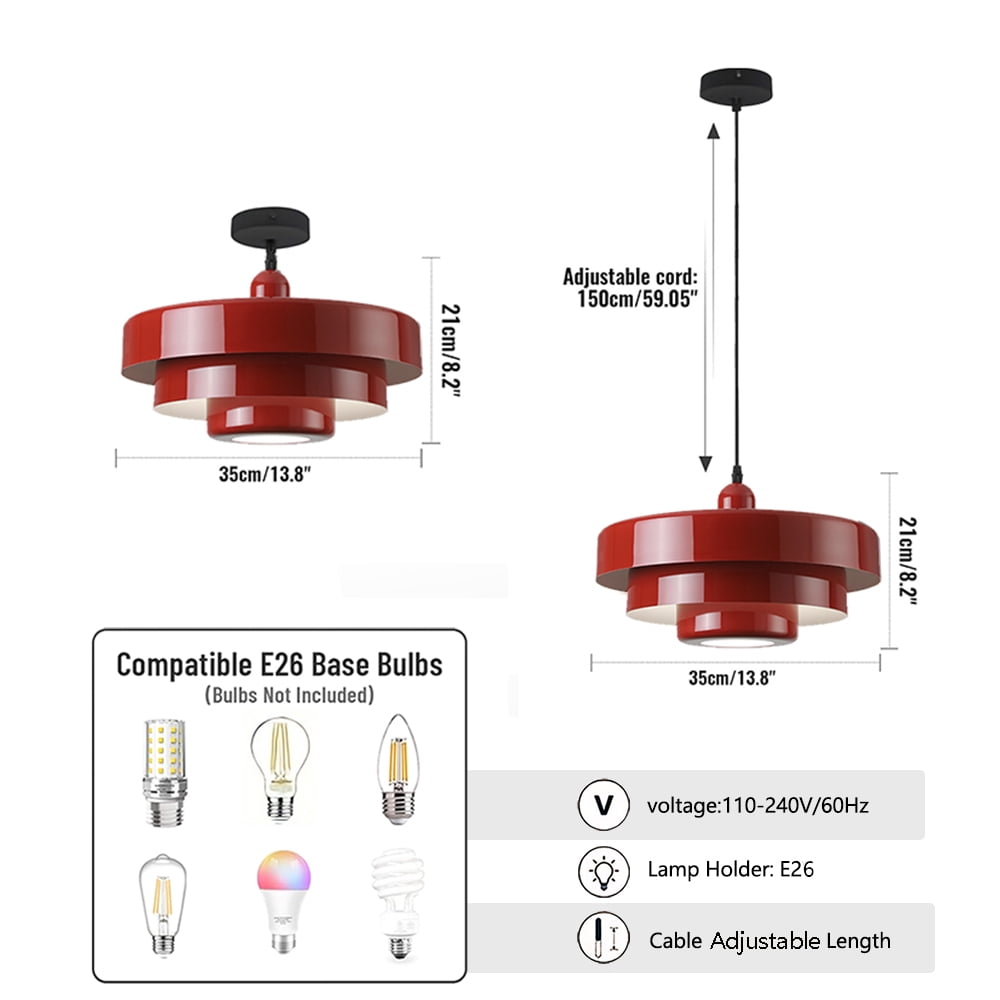 Mid Century Pendant Lamp 1-Light Ceiling Pendant Light 3-Layer Shade Design E26 Vintage Metal Flush Mount Light Fixtures For Dining Table Kitchen Island Hallway
