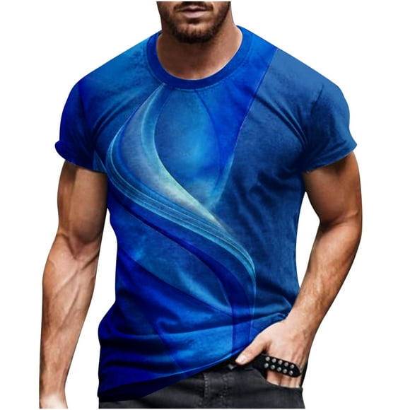 RXIRUCGD Mens Tops Men Casual Round Neck 3D Digital Printing Pullover Fitness Sports Shorts Sleeves T Shirt Blouse Mens T Shirt