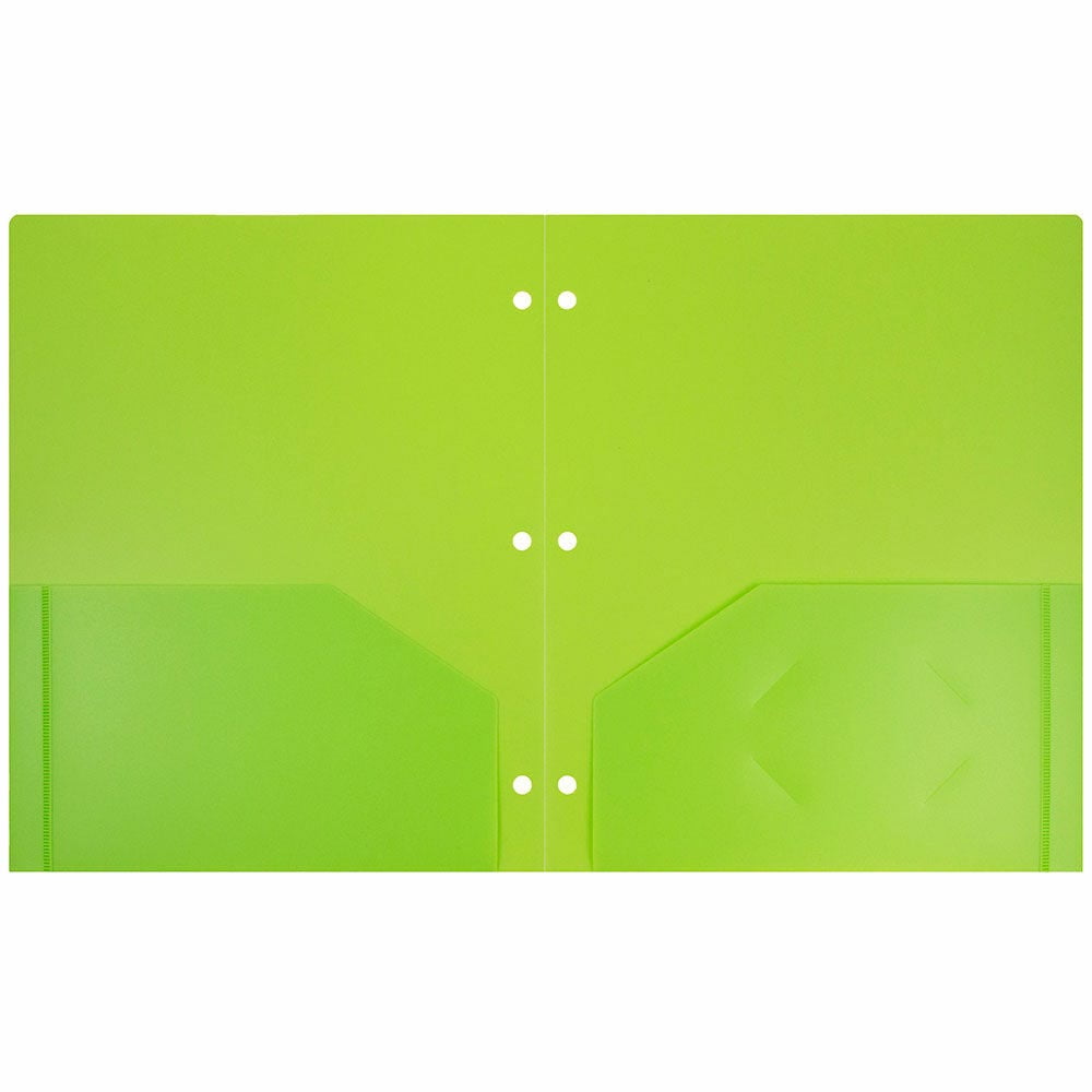 JAM Paper Heavy Duty Plastic 3 Hole Punch Pocket Folders, Extra Tough, Lime Green, Bulk 48/Pack