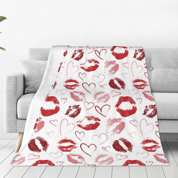 Balery Red Lips Manta de Felpa Suave y Acogedora – Cobija de Franela Aterciopelada para Cama, Lavable y Cálida para Sofá, Mascotas, Transpirable-80"x60"