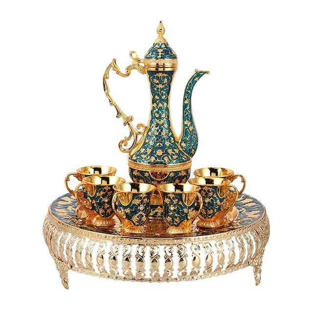 Billuyoard Luxury Vintage Turkish Coffee Pot Set for Serving Wedding Tea Gift Barra de herramientas azul dorado