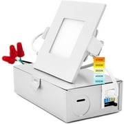 Luxrite 3 inch Square Ultra Thin LED Recessed Light with J-Box 8W 5 Color Selectable Dimmable 540 Lumens IC Rated