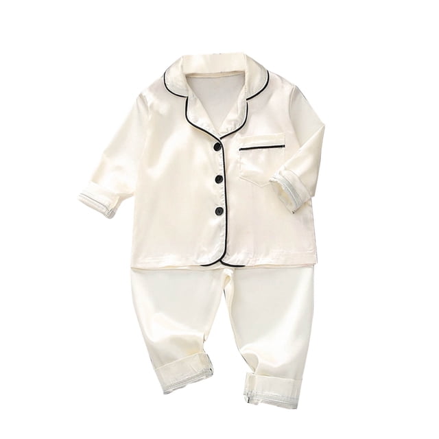 Odeerbi 1-5 Años Niños Niñas Pijama de Satén Con Solapa Entallada Camisa de Manga Larga Conjunto Suave Seda Ropa de Dormir Seda Conjuntos de Pijamas de Dos Piezas