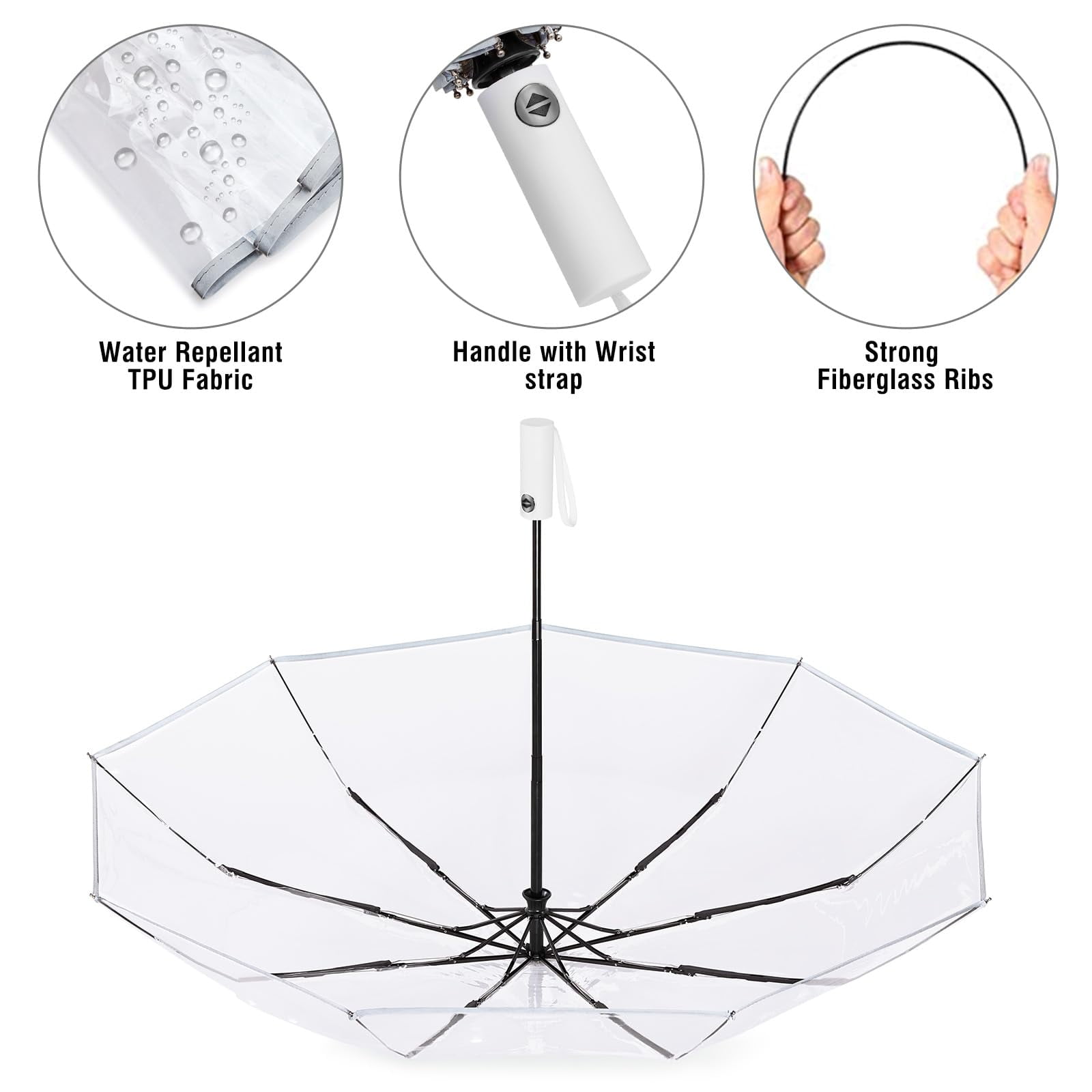 G4Free 42-Inch Clear Travel Umbrella – Windproof, Automatic Open/Close, Transparent Foldable Compact Umbrella for Rain, Wedding, and Outdoor Use