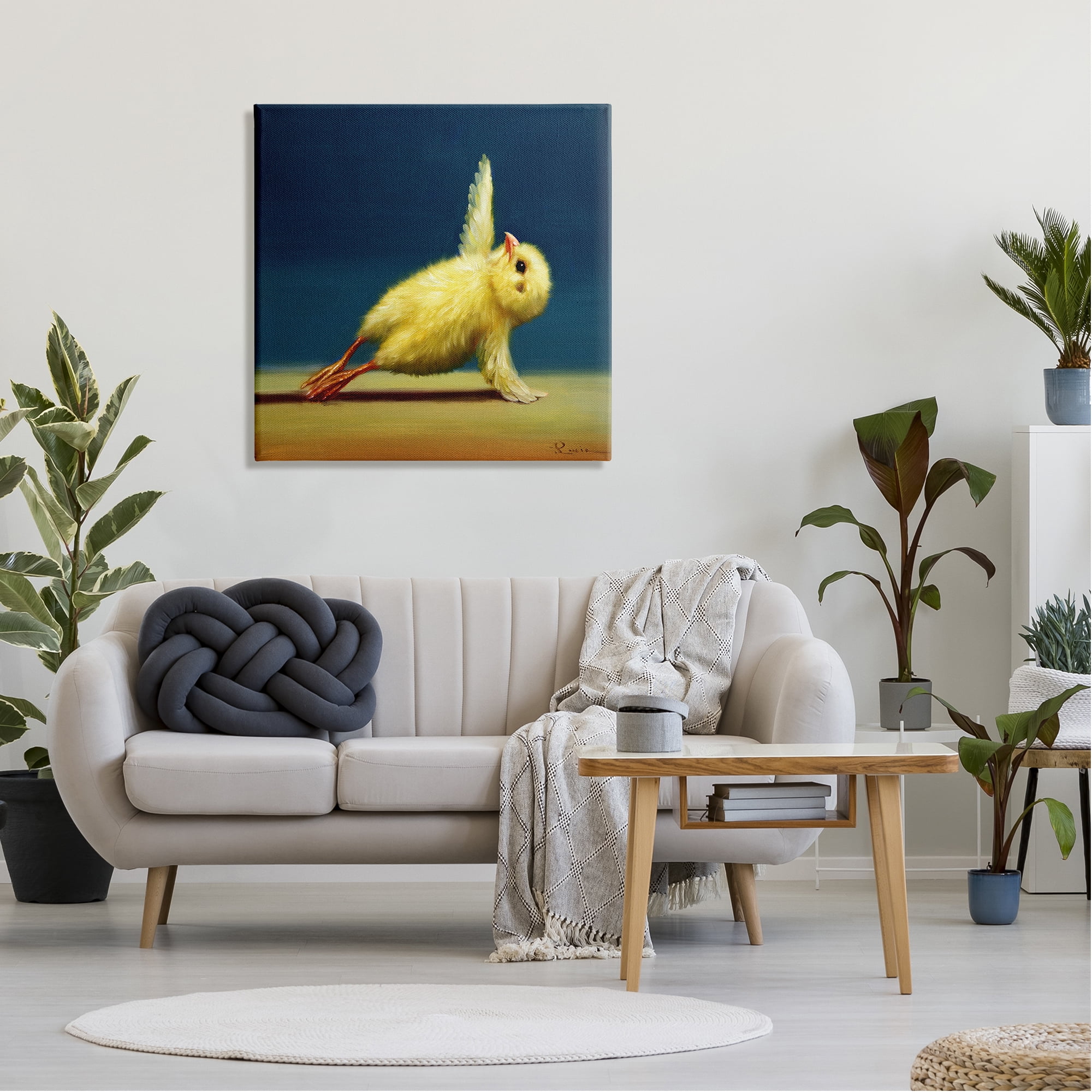 Stupell Industries Cute Yellow Chick Stretching Yoga Detailed Painting Gallery-Wrapped Canvas Print Wall Art, 30x30, by Lucia Heffernan