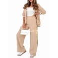thumbnail image 3 of Women'S Fall Spring 2 Piece Blazer Outfits Business Casual Oversized Jacket Wide Leg Work Pants Khaki M, 3 of 9