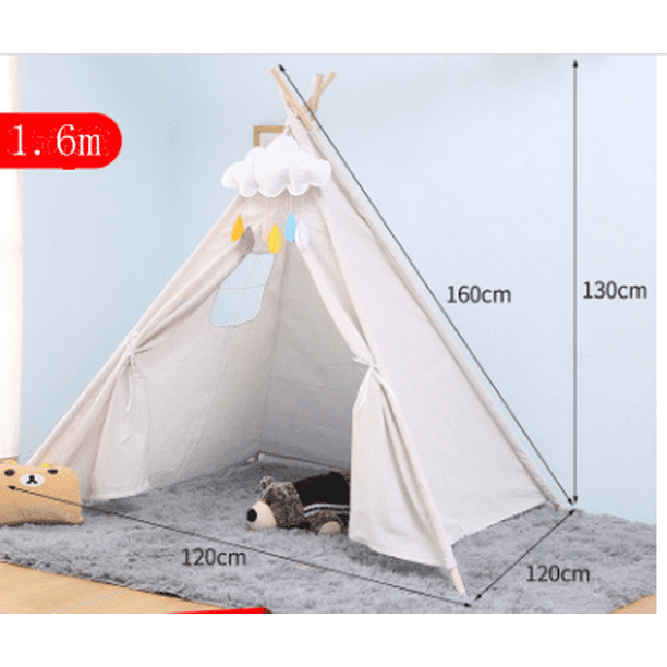 Classic White Cotton Canvas Play Teepee Tent for Toddler Kids