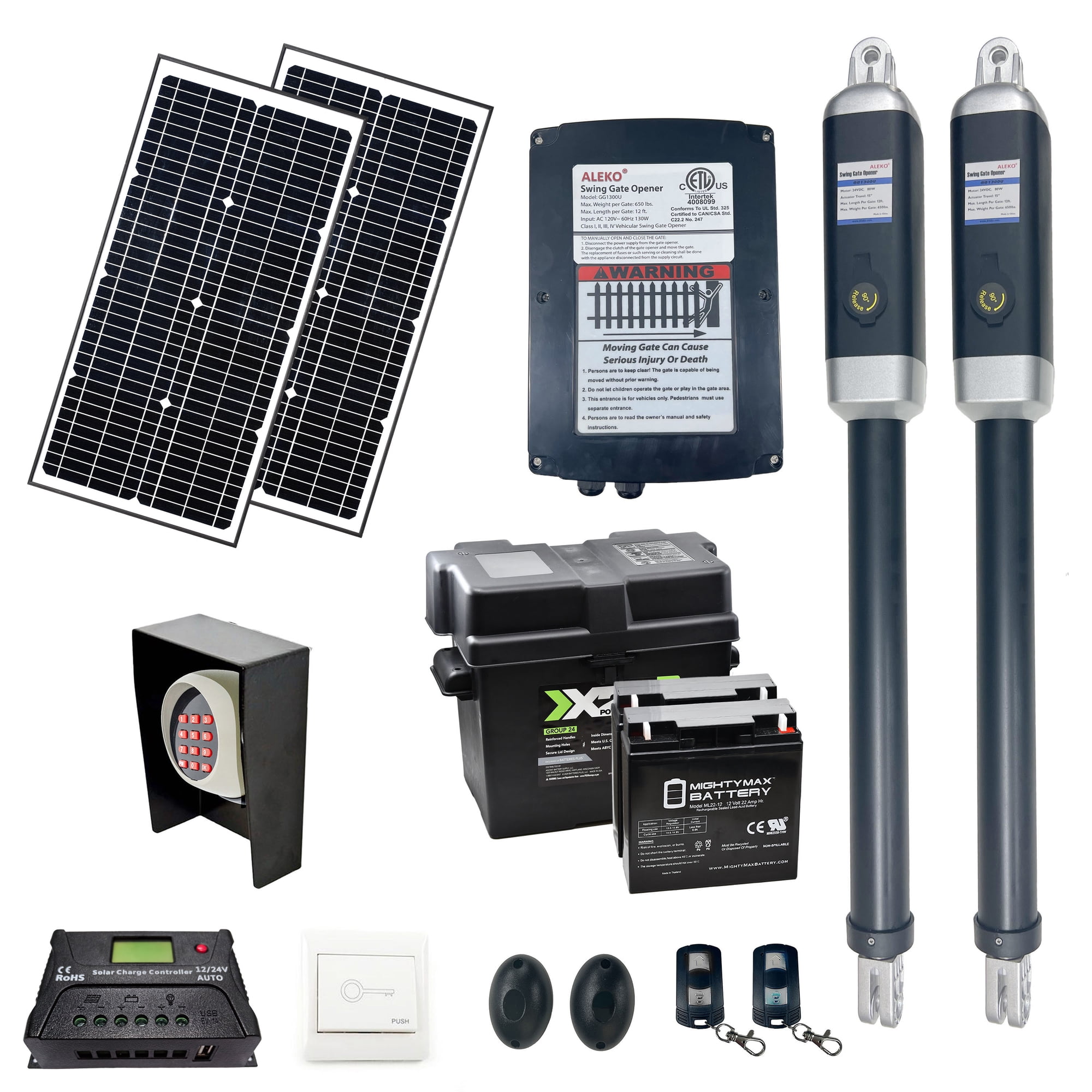 ALEKO Dual Solar Full Kit ETL Listed Gate Opener for Swing Gates up to 950 lb