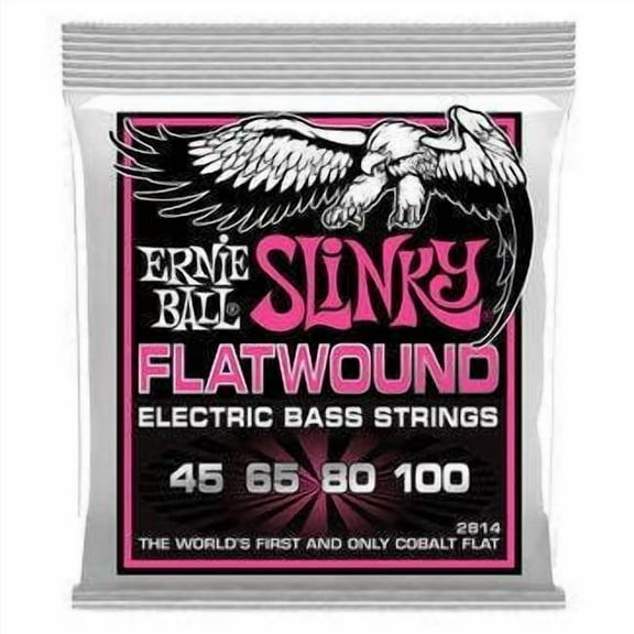 Ernie Ball 2814 Super Slinky Flatwound Electric Bass Guitar 4-String Set, 45-100