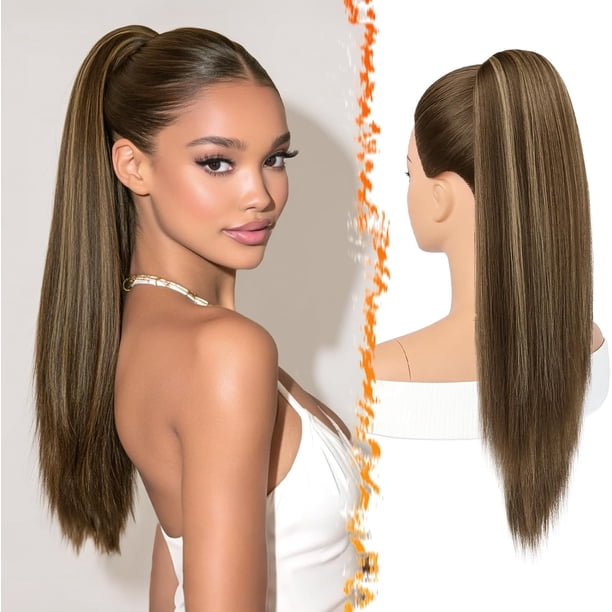 Yanonmyfd Black Straight Drawstring Ponytail Extension - 28 Inch Long Straight Drawstring Ponytail Extension Natural Looking Fluffy Soft Synthetic Cheer Posh Pony Tails Hairpieces Daily Party